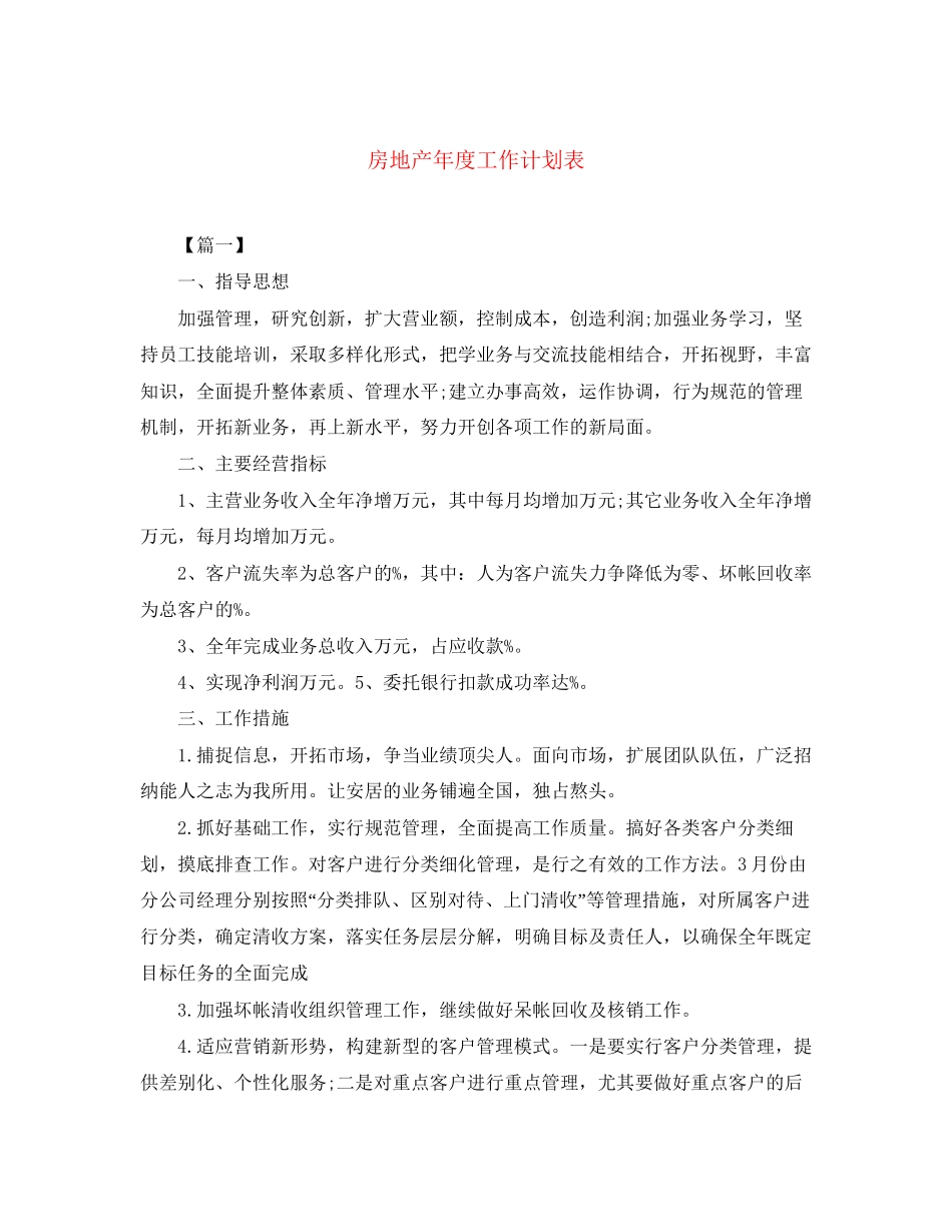 房地产年度工作计划表_第1页