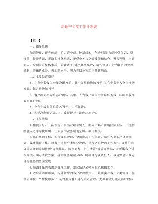 房地产年度工作计划表