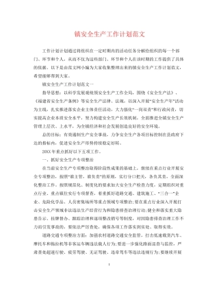 镇安全生产工作计划范文