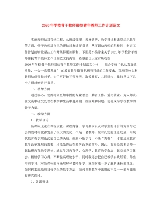 2020年学校骨干教师帮扶青年教师工作计划范文