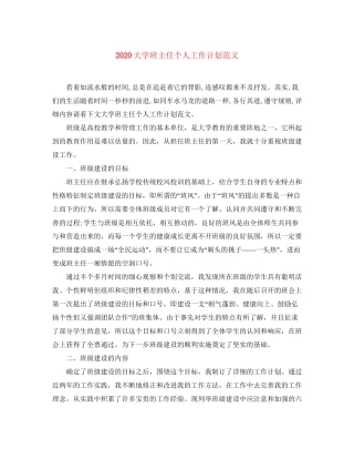大学班主任个人工作计划范文