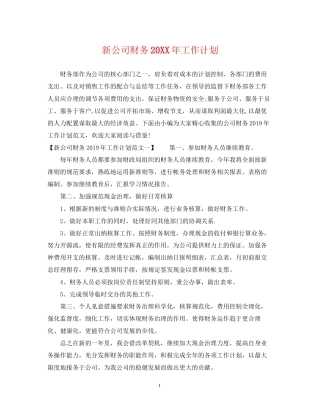 新公司财务工作计划