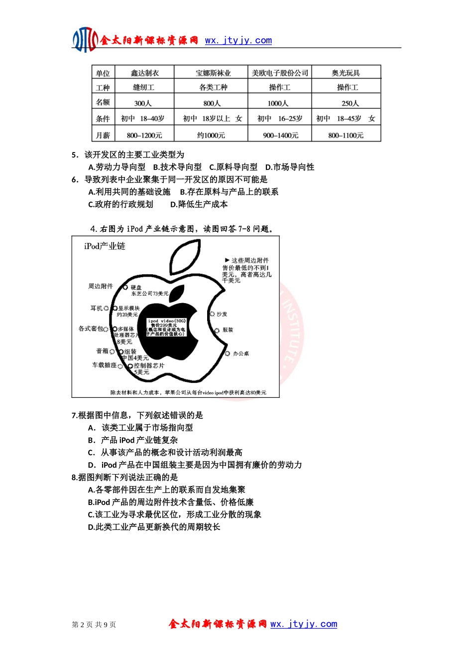 第三章区域产业活动单元测验3（湘教版必修2）_第2页