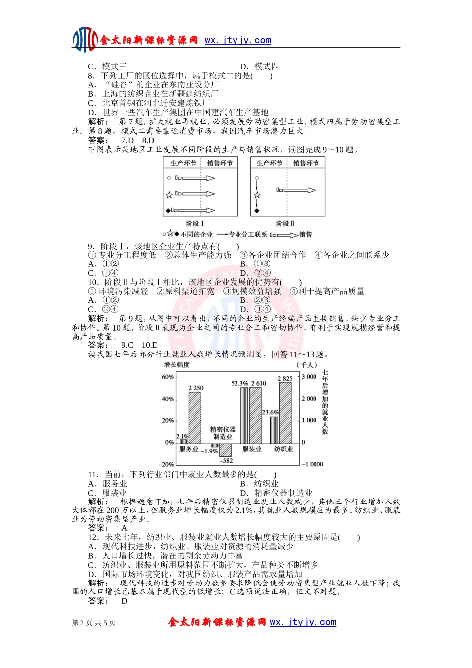 第三章区域产业活动单元测验1（湘教版必修2）_第2页