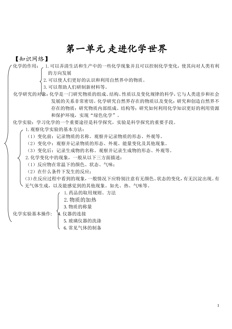 第一单元_走进化学世界知识结构图_第1页