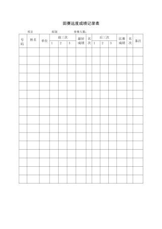 田赛远度成绩记录表