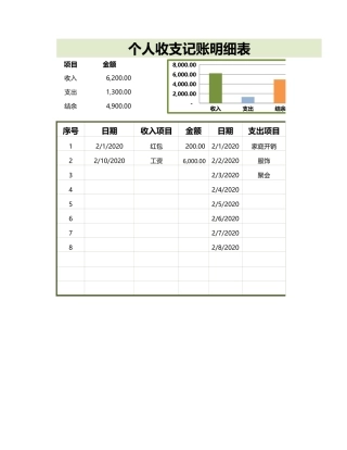 个人收支记账明细表