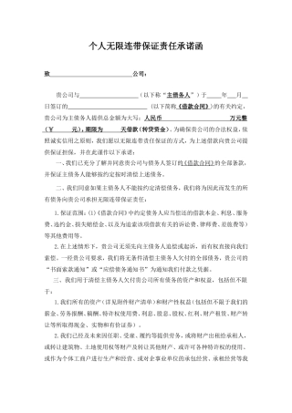 个人无限连带保证责任承诺函