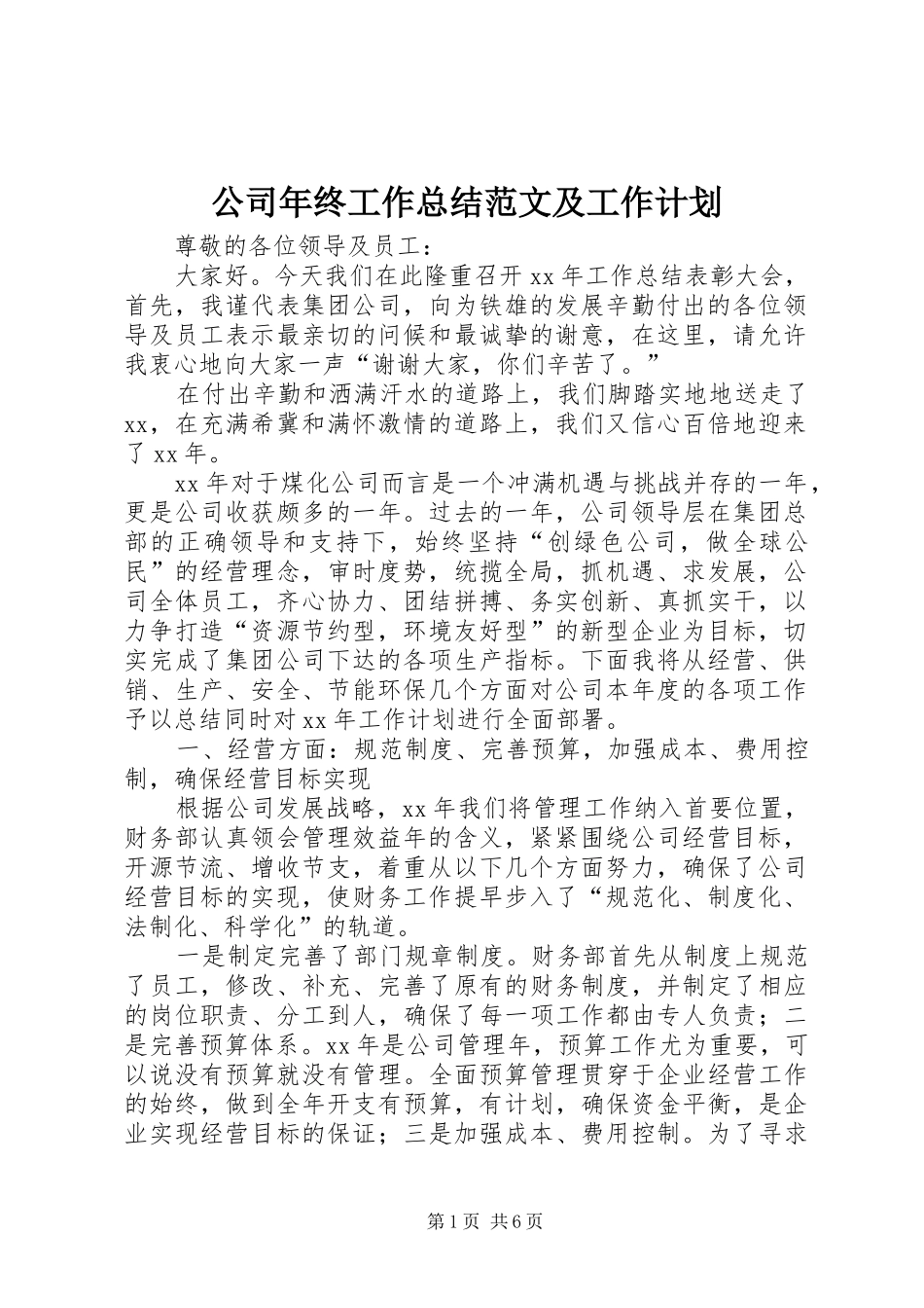 公司年终工作总结范文及工作计划_第1页