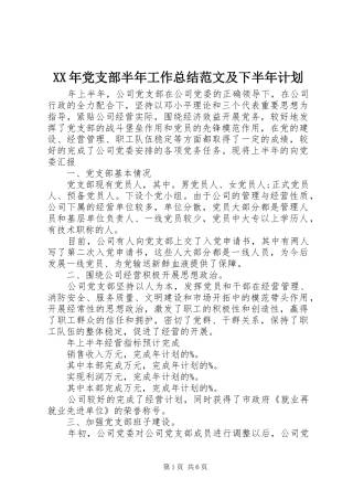 XX年党支部半年工作总结范文及下半年计划