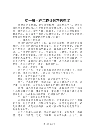 初一班主任工作计划精选范文