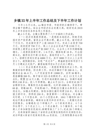 乡镇XX年上半年工作总结及下半年工作计划