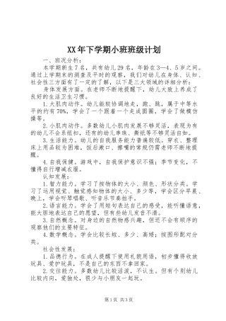 XX年下学期小班班级计划