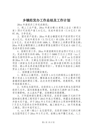 乡镇经发办工作总结及工作计划