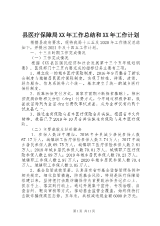 县医疗保障局XX年工作总结和XX年工作计划