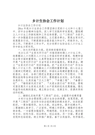 乡计生协会工作计划