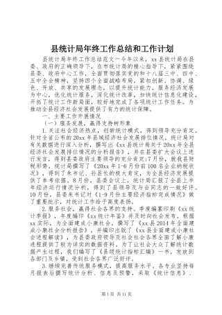 县统计局年终工作总结和工作计划