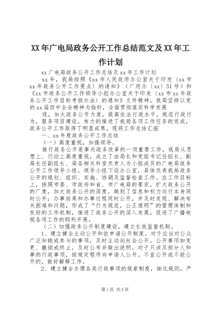 XX年广电局政务公开工作总结范文及XX年工作计划