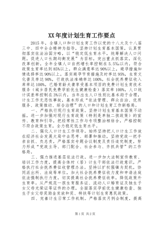 XX年度计划生育工作要点