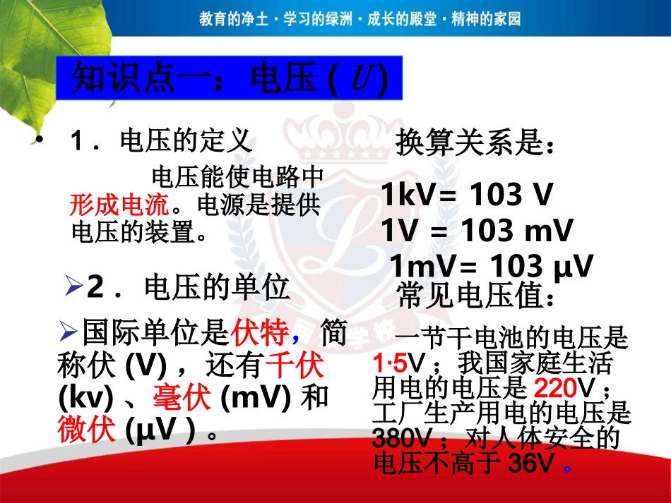 广东省中山市丽景学校人教版九年级全册第16章+电压+电阻+复习课件（共67张PPT）_第2页