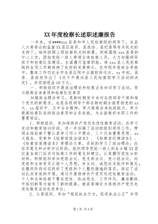 XX年度检察长述职述廉报告