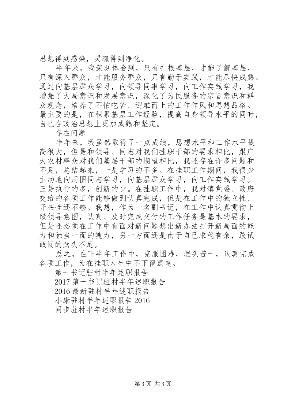 20XX年小康驻村半年述职报告_第3页