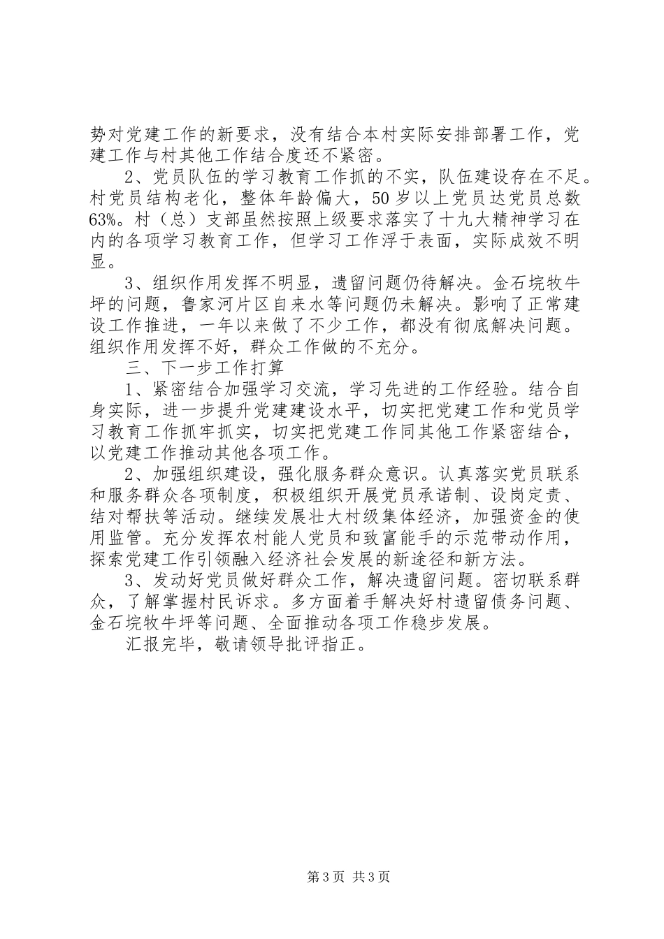 XX年村总支书记履行基层党建工作责任述职报告_第3页