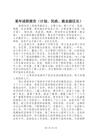 某年述职报告（计划、民政、就业副区长）