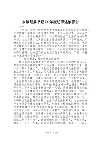 乡镇纪委书记XX年度述职述廉报告