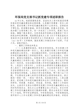 环保局党支部书记抓党建专项述职报告