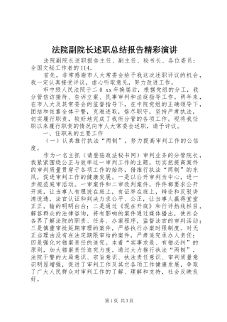 法院副院长述职总结报告精彩演讲