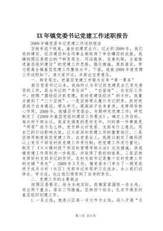 XX年镇党委书记党建工作述职报告