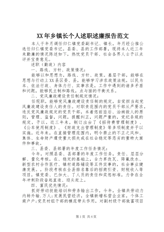 XX年乡镇长个人述职述廉报告范文