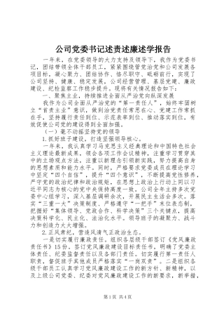 公司党委书记述责述廉述学报告