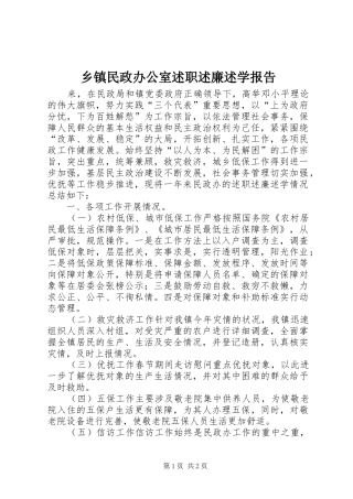 乡镇民政办公室述职述廉述学报告