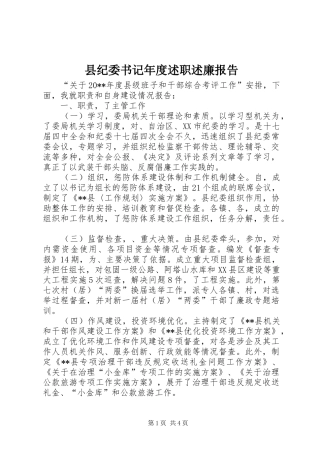 县纪委书记年度述职述廉报告