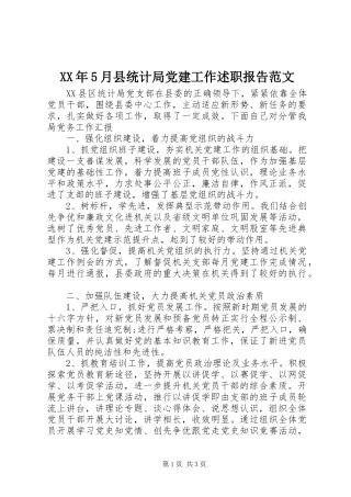 XX年5月县统计局党建工作述职报告范文