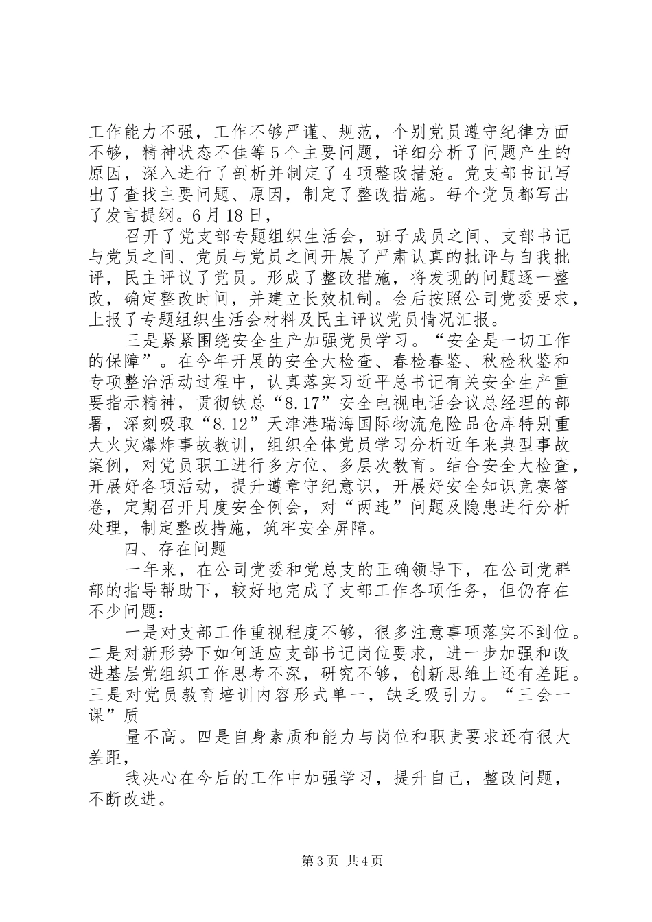XX年公司党支部书记述职材料_第3页