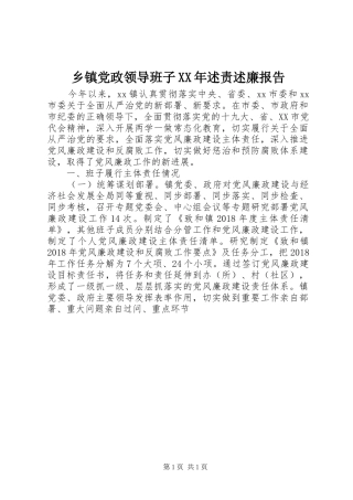 乡镇党政领导班子XX年述责述廉报告
