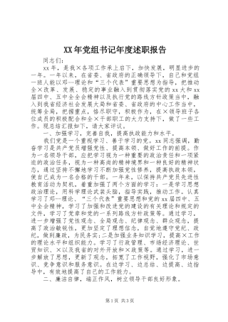 XX年党组书记年度述职报告