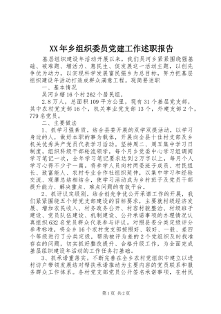 XX年乡组织委员党建工作述职报告