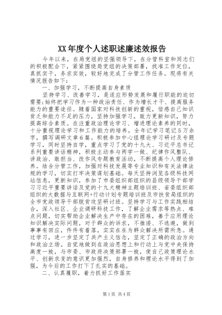 XX年度个人述职述廉述效报告