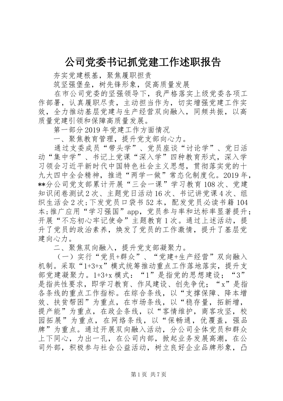 公司党委书记抓党建工作述职报告_第1页