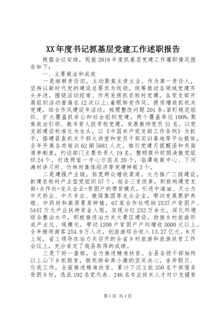 XX年度书记抓基层党建工作述职报告