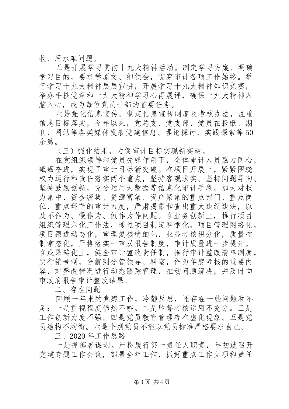20XX年审计局党总支书记述职报告_第3页