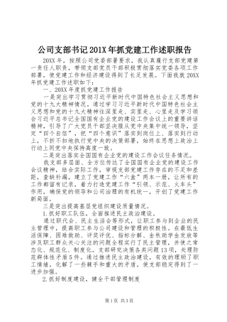 公司支部书记201X年抓党建工作述职报告