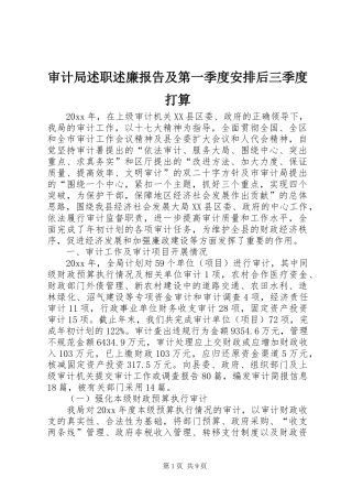 审计局述职述廉报告及第一季度安排后三季度打算