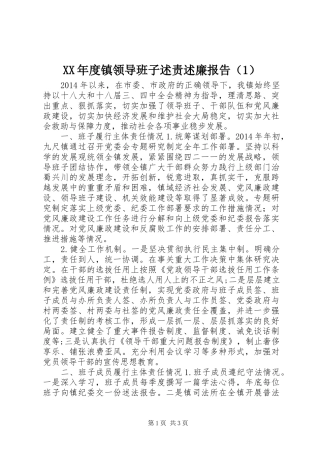 XX年度镇领导班子述责述廉报告（1）