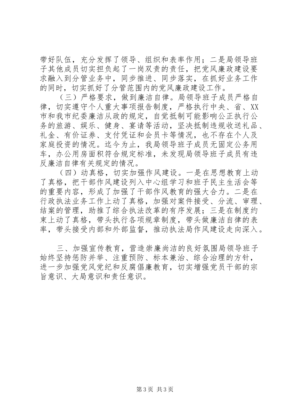 XX年度市综合行政执法局领导班子述责述廉报告_第3页