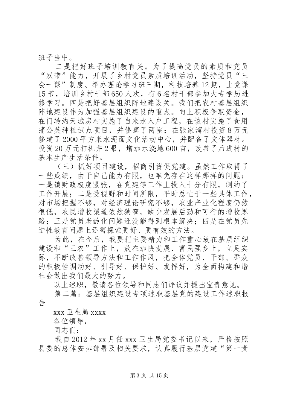 XX年基层组织建设专项述职报告_第3页